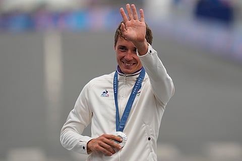 Men's individual road race medal ceremony: Silver medalist Valentin Madouas, of France
